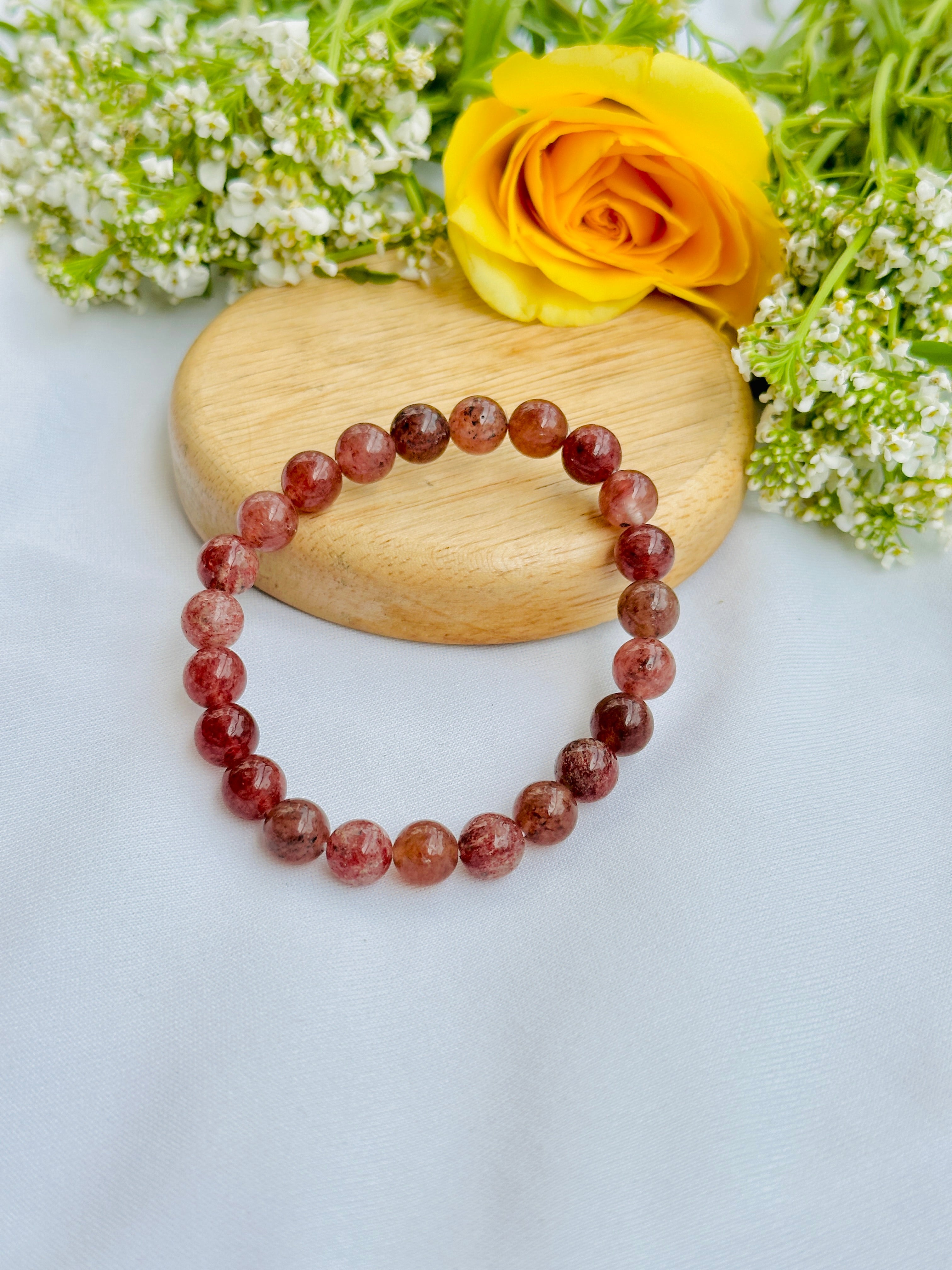 Harmonizes Energy, it activates trust and patience: Strawberry Quartz Stone Bracelet - Abhimantrit & Certified